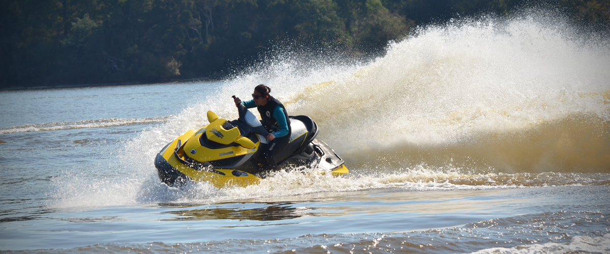 Nuisance owner Sarah doing a donut on a jetski